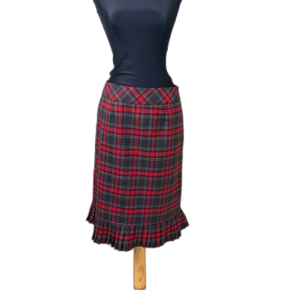 Vintage 1980s Pendleton Pleated midi Skirt size 6 Tartan Plaid wool red/ gray - Picture 1 of 10